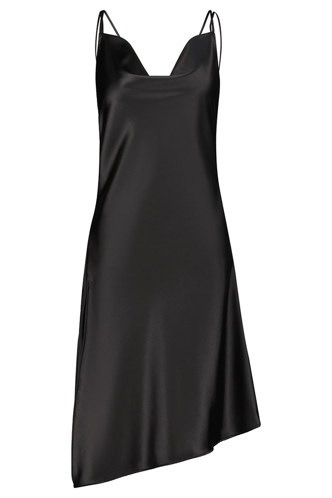Slip-Me-On - Black Satin Midi Dress